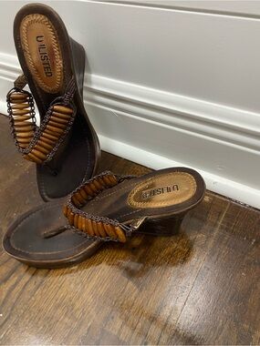 Unlisted Women's Brown Woven Wedge Sandals